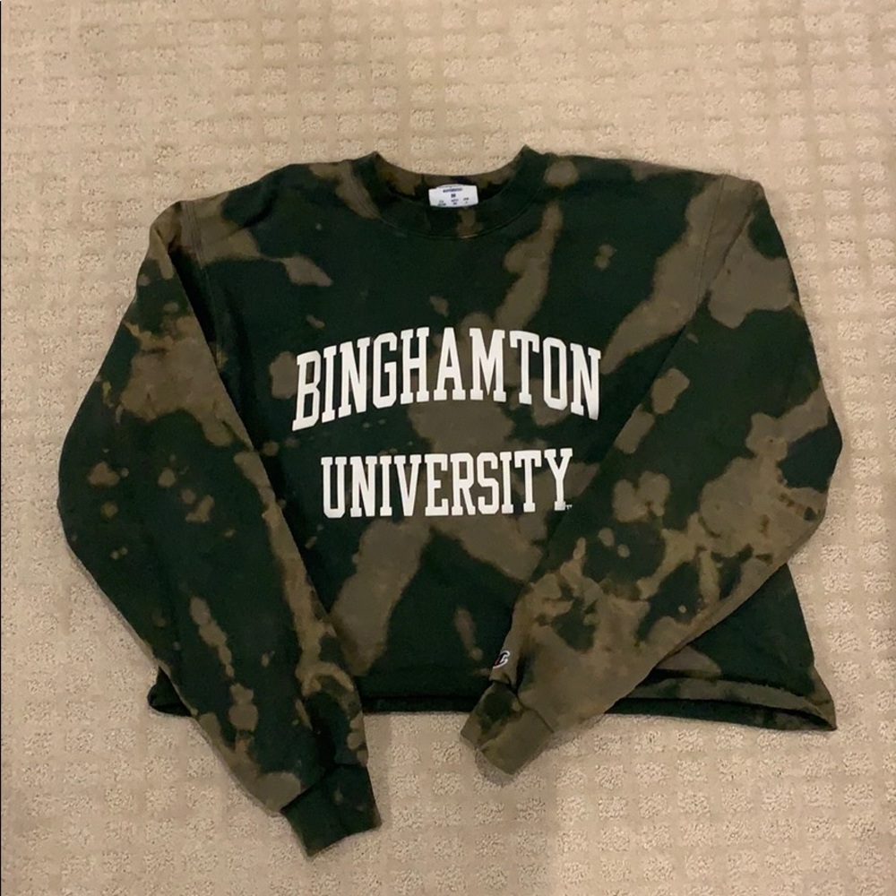 Binghamton University bleach dye sweatshirt